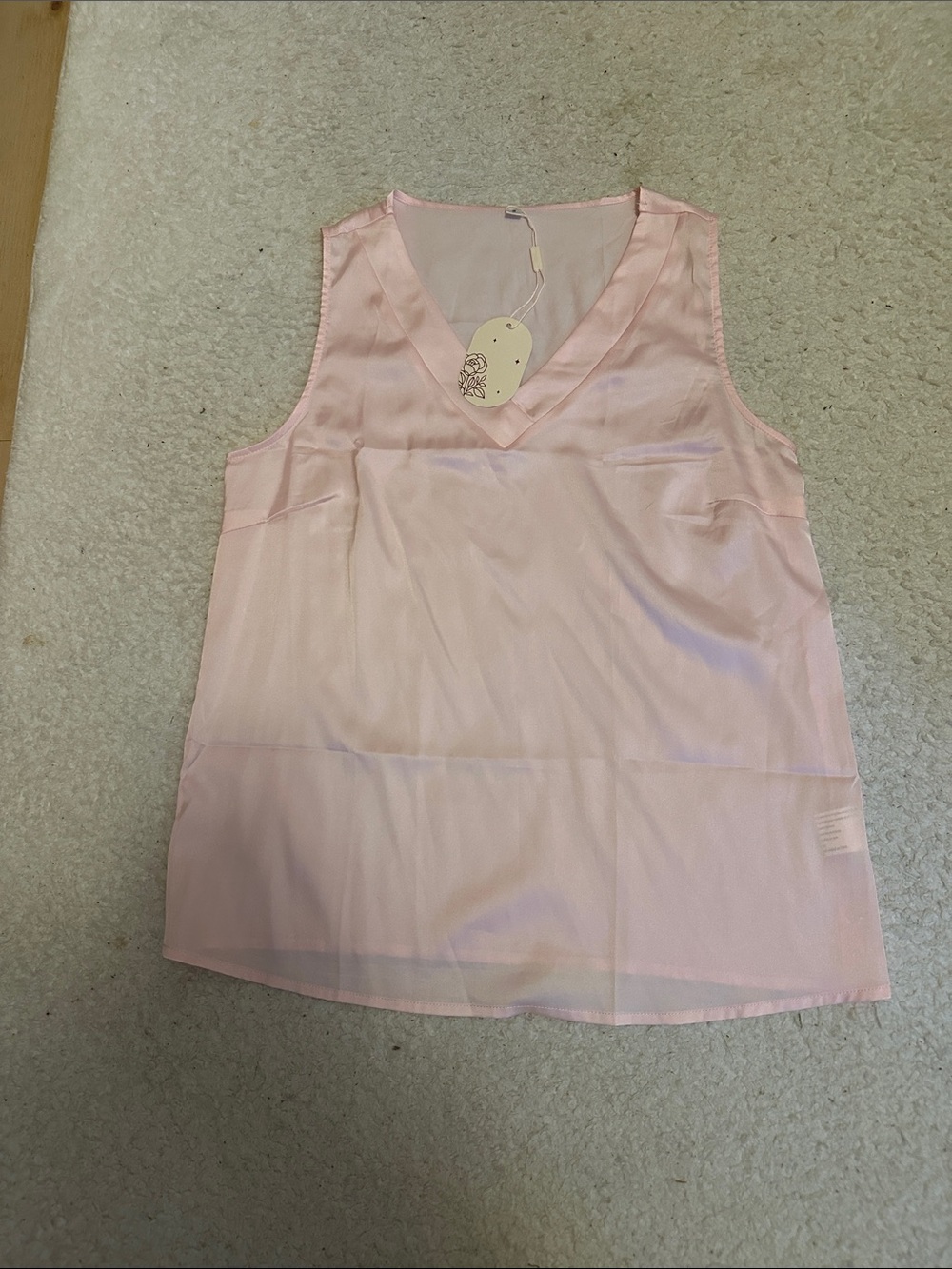 Light Pink V-Neck Sleeveless Satin Tank Top